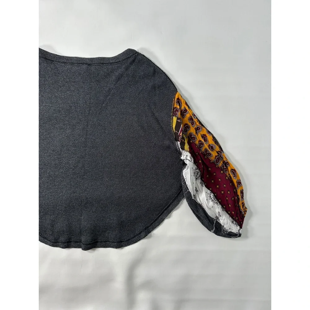 Free People We The Free Patchwork Sleeve Waffle Knit Top Women's Small Petite
